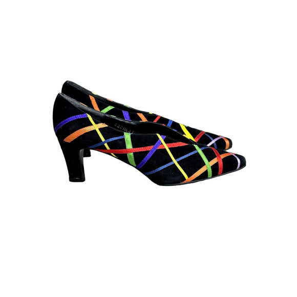 Pazzo Women's Black Multicolor Faux Suede 80's Punk Retro Heels Size 6.5B - Picture 3 of 15